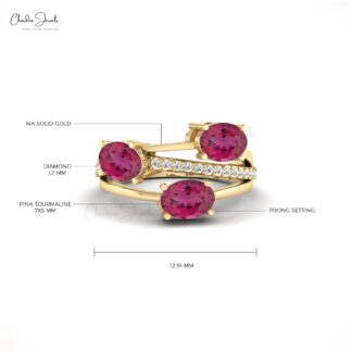 Pure 14k Gold Split Shank Ring In 2.16 Ct Pink Tourmaline Diamond Unique Rings For Women