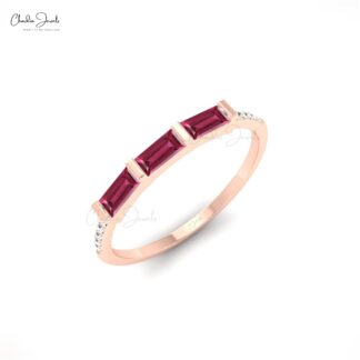 Trilogy Engagement Ring With 4x2mm Pink Tourmaline And Diamond Rings In 14k Real Gold