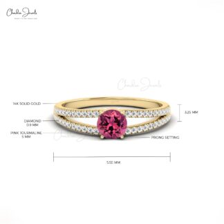 Twink Shank Wedding Ring With 5mm Pink Tourmaline And Diamond Accents In 14k Gold Ring