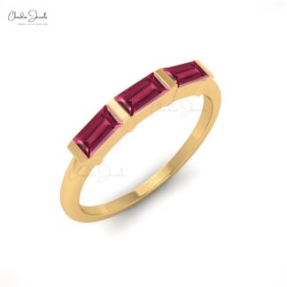 Pink Tourmaline 4X2MM Three Stone Engagement Ring for Women