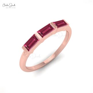 Pink Tourmaline 4X2MM Three Stone Engagement Ring for Women