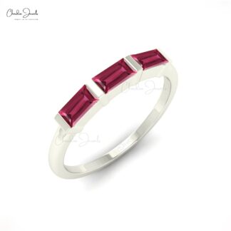 Pink Tourmaline 4X2MM Three Stone Engagement Ring for Women