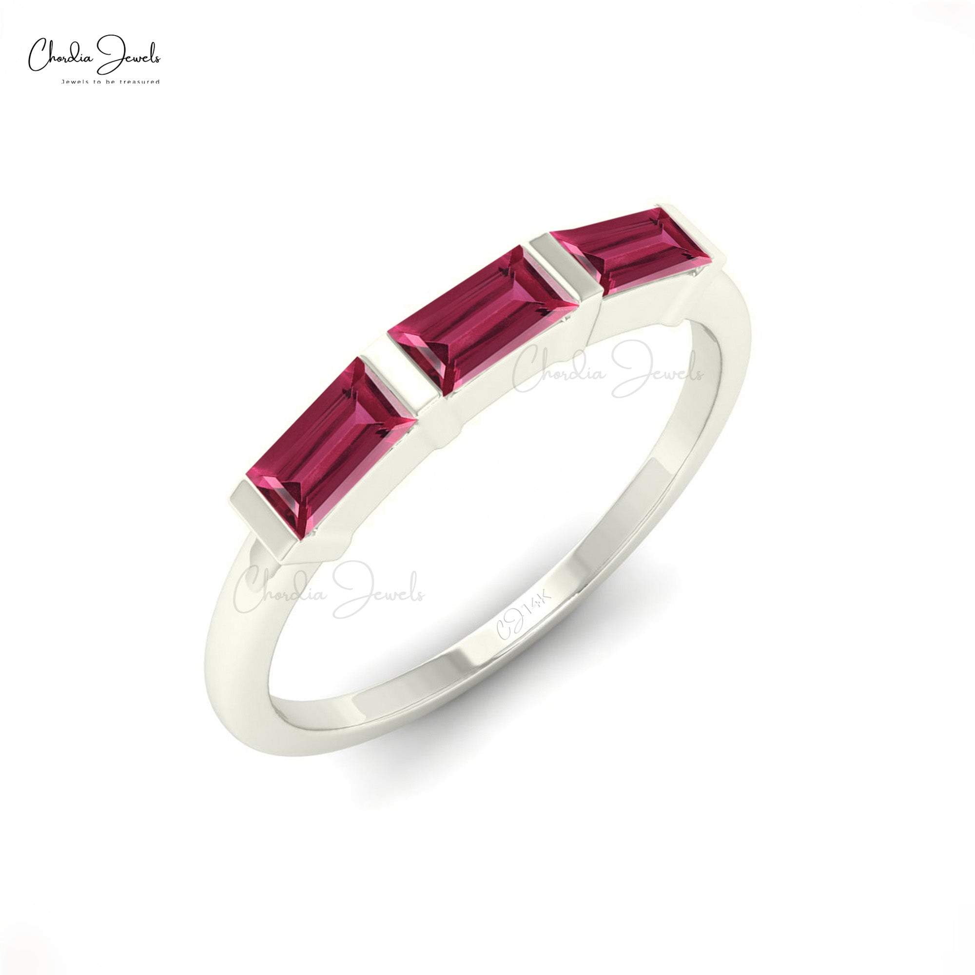 Pink Tourmaline 4X2MM Three Stone Engagement Ring for Women