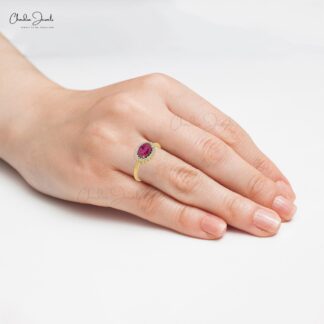 7x5mm Tourmaline Halo Engagement Ring with Bezel Diamond