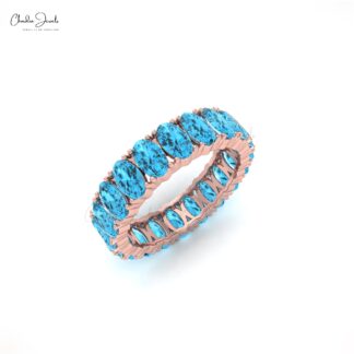 Stack Oval Wedding Ring With 6 Ct Swiss Blue Topaz Eternity Prong Ring In 14k Real Gold