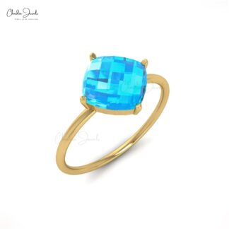 Classic 8MM Natural Swiss Blue Topaz Solitaire Engagement Ring