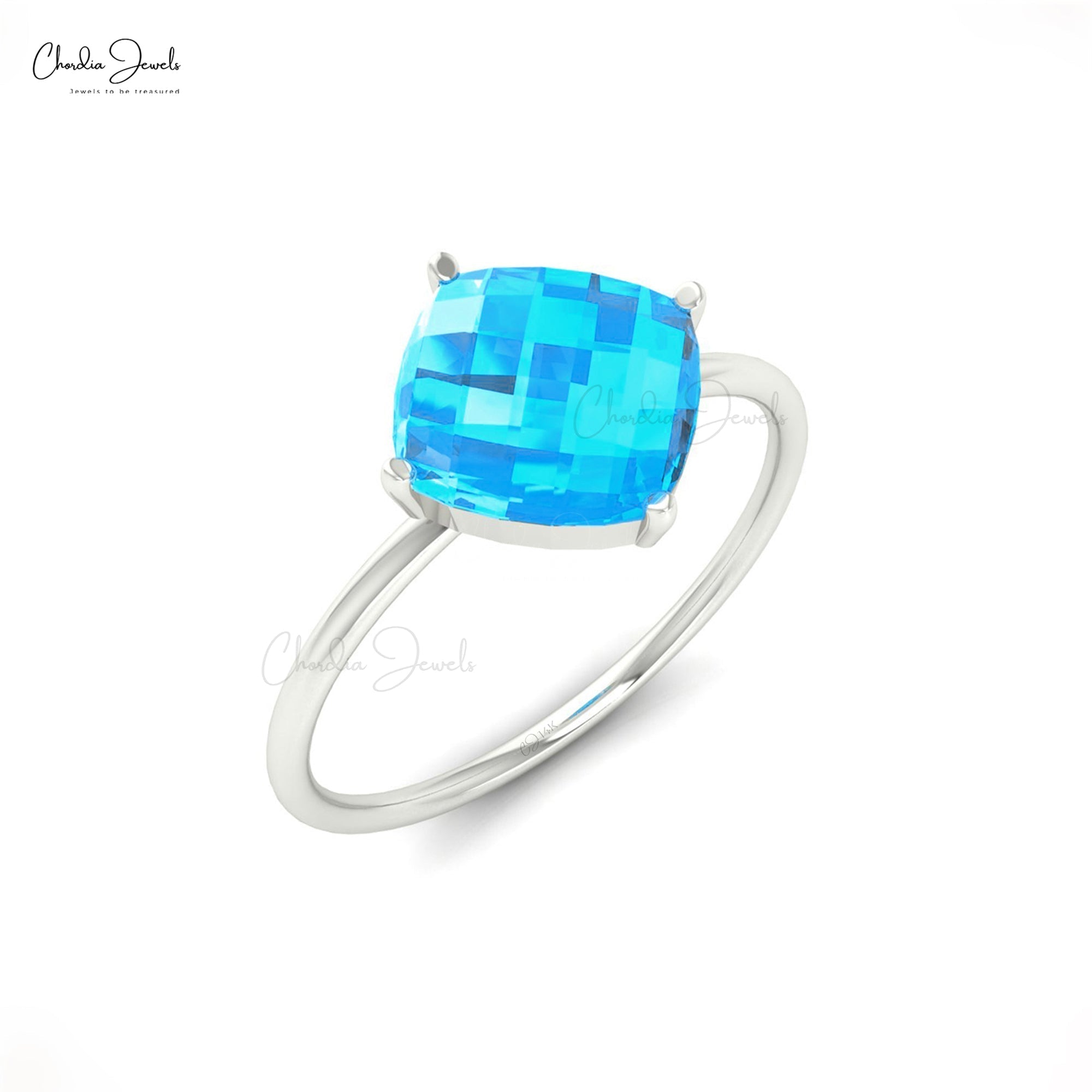 Classic 8MM Natural Swiss Blue Topaz Solitaire Engagement Ring
