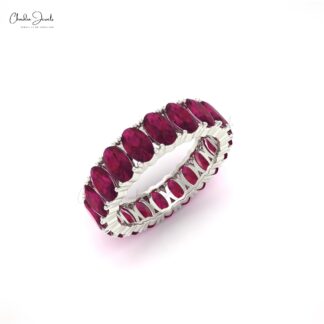 Eternity Engagement Band In 14k Pure Gold Burma Ruby 5x3mm Gemstone Proposal Ring