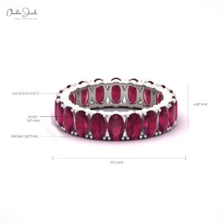 Eternity Engagement Band In 14k Pure Gold Burma Ruby 5x3mm Gemstone Proposal Ring