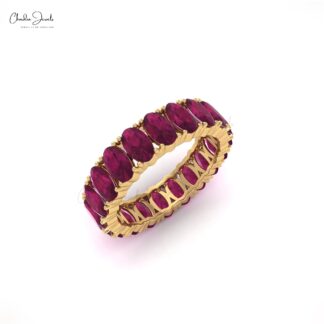Eternity Engagement Band In 14k Pure Gold Burma Ruby 5x3mm Gemstone Proposal Ring