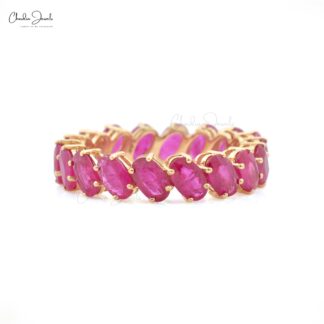 Natural Ruby Eternity Wedding Band In 14k Yellow Gold Oval 5x3mm Gemstone Fine Jewelry