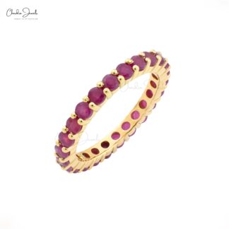 Pure 14k Yellow Gold Stackable Band With 2.5mm Ruby July Birthstone Eternity Rings