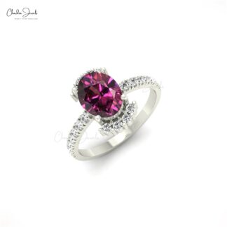 Half Halo Diamond Ring With 1.34 Ct Rhodolite Garnet 14k Solid Gold Wedding Ring