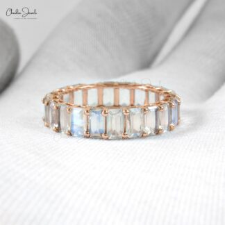 Eternity Gemstone Band With Rainbow Moonstone 14k Solid Gold June Birthstone Women’s Ring