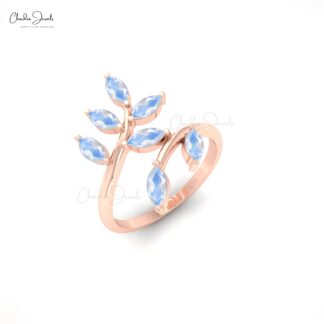 Leaf Design 5x2.5mm Marquise Cut Rainbow Moonstone Wedding Ring