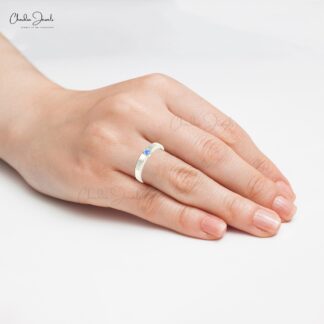 AAA Natural Rainbow Moonstone Solitaire Ring for Woman in 14K Gold
