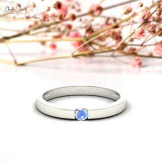 AAA Natural Rainbow Moonstone Solitaire Ring for Woman in 14K Gold