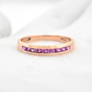 Genuine Pink Sapphire Half Eternity Ring In 14k Rose Gold Gemstone Fine Jewelry For Her