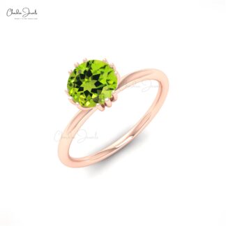AAA Peridot Solitaire Ring In Pure 14k Gold August Birthstone Hallmarked Wedding Ring