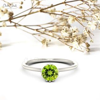 AAA Peridot Solitaire Ring In Pure 14k Gold August Birthstone Hallmarked Wedding Ring