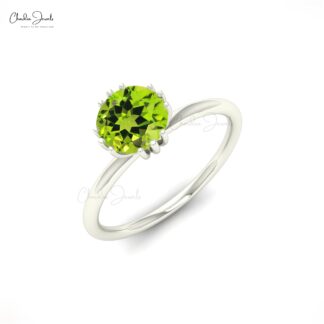 AAA Peridot Solitaire Ring In Pure 14k Gold August Birthstone Hallmarked Wedding Ring