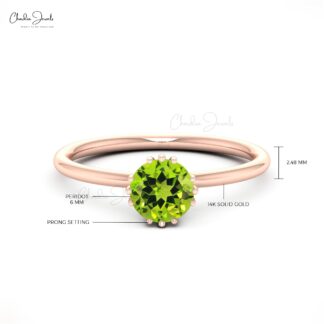 AAA Peridot Solitaire Ring In Pure 14k Gold August Birthstone Hallmarked Wedding Ring