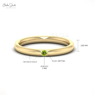14k Solid Gold Round Natural 0.05 Ct Peridot Gemstone Ring