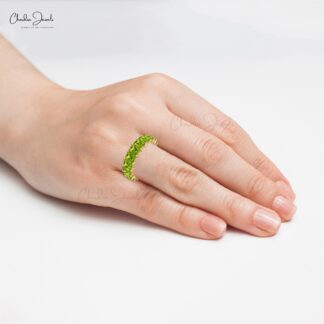 Genuine Peridot Half Eternity Band In 14k Solid Gold