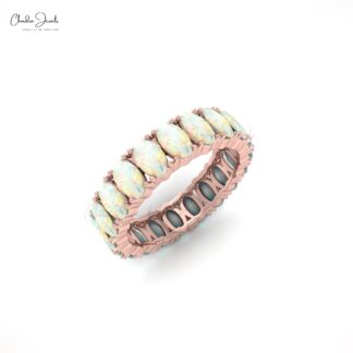 Pure 14k Gold Eternity Band In 3.20 Ct Fire Opal October Birthstone Rings For Women