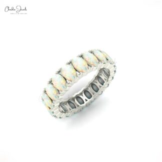 Pure 14k Gold Eternity Band In 3.20 Ct Fire Opal October Birthstone Rings For Women