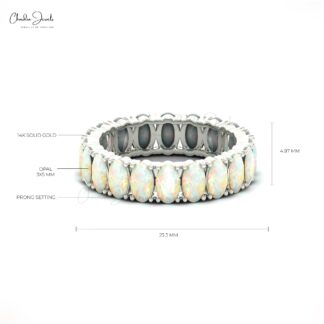 Pure 14k Gold Eternity Band In 3.20 Ct Fire Opal October Birthstone Rings For Women