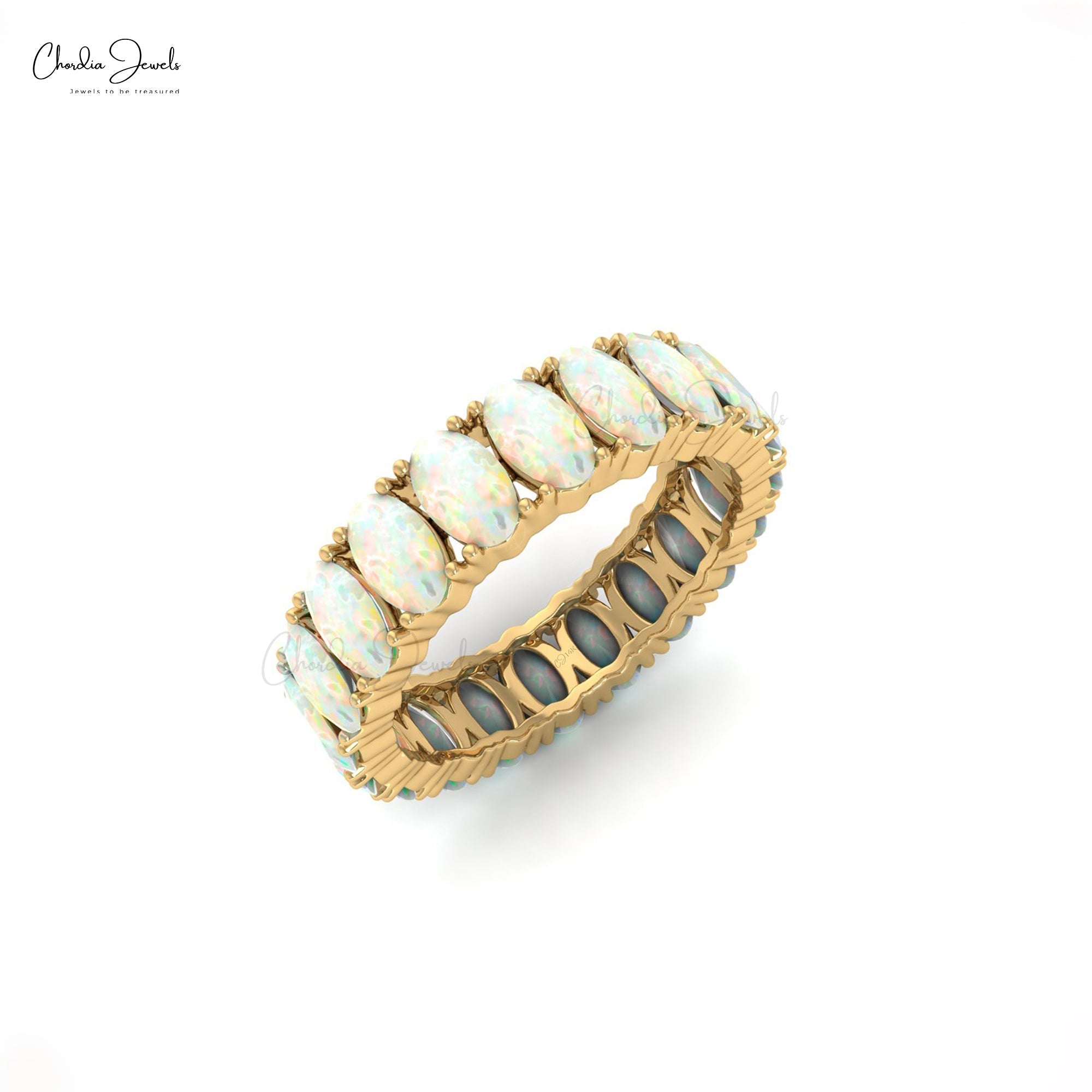 Pure 14k Gold Eternity Band In 3.20 Ct Fire Opal October Birthstone Rings For Women