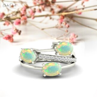 Oval Crossover Ring In 14k Pure Gold Fire Opal 2.16 Ct Gemstone & Diamond Hallmark Rings