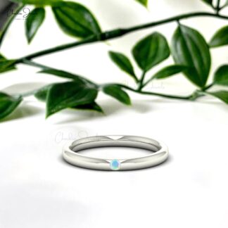 Real 14k Gold Solitaire Ring With 2mm Fire Opal Dainty Gemstone Anniversary Rings For Her