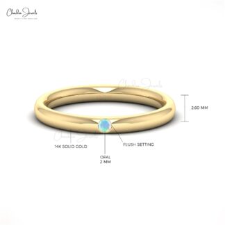 Real 14k Gold Solitaire Ring With 2mm Fire Opal Dainty Gemstone Anniversary Rings For Her