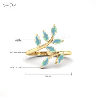 Leafy Style Marquise Cut Ring With 1.19 Ct Fire Opal 7 Stone Ring In 14k Real Gold