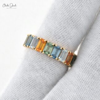 Natural Rainbow Sapphire Wedding Band in Solid Gold