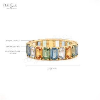Rainbow Multi Sapphire Wedding Band with Natural Gemstones
