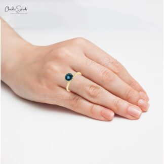 Single Round Cut Solitaire Ring With 6mm London Blue Topaz Prong Set In 14k Pure Gold Ring