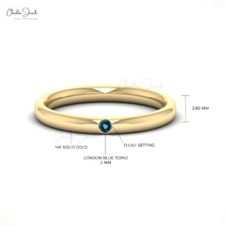 Classic Round Flush-Set London Blue Topaz Solitaire Ring