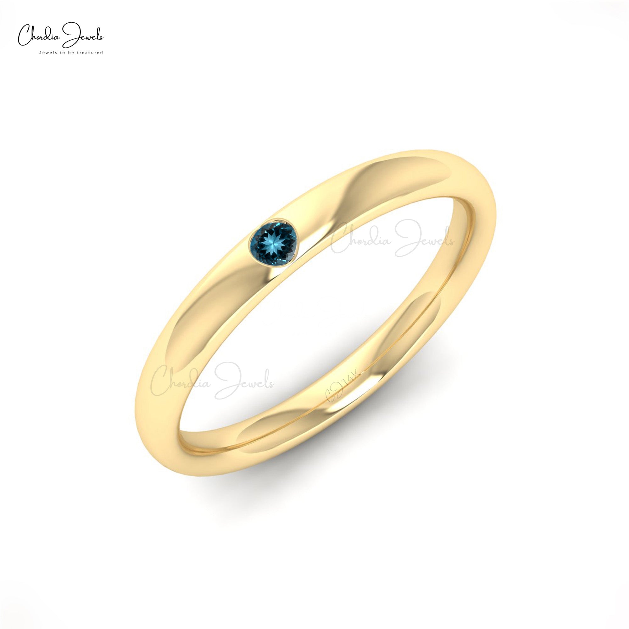 Classic Round Flush-Set London Blue Topaz Solitaire Ring