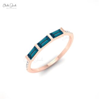 Pure 14k Gold 3 Stone Ring With 0.24 Ct London Blue Topaz Dainty Diamond Proposal Ring