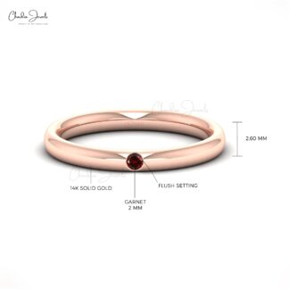 Solitaire Gemstone Ring With 0.05 Ct Red Garnet Flush Set In 14k Real Gold Rings For Her