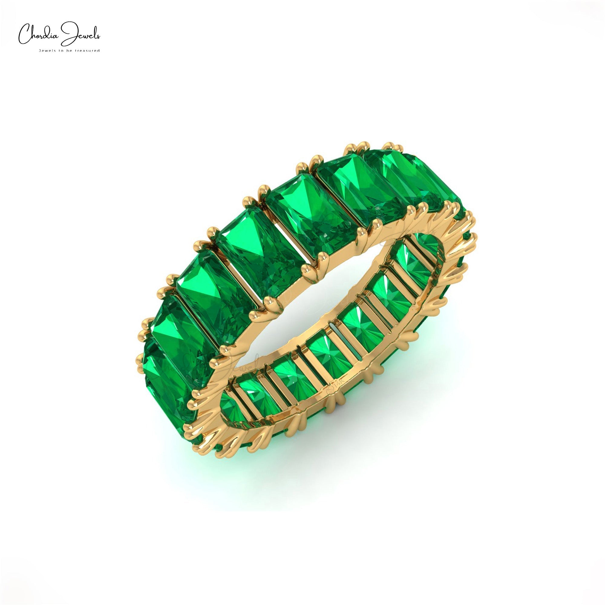 5x3mm Octagon Cut Emerald Full Eternity Band Ring In Solid 14k Gold Hallmark Jewelry