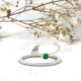 Unique Snake Style Ring In 14k Pure Gold Emerald 0.11 Ct Gemstone And Diamond Rings