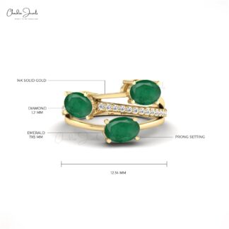 Split Shank Wedding Ring With 7x5mm Emerald And Diamond Crossover Rings in 14k Real Gold