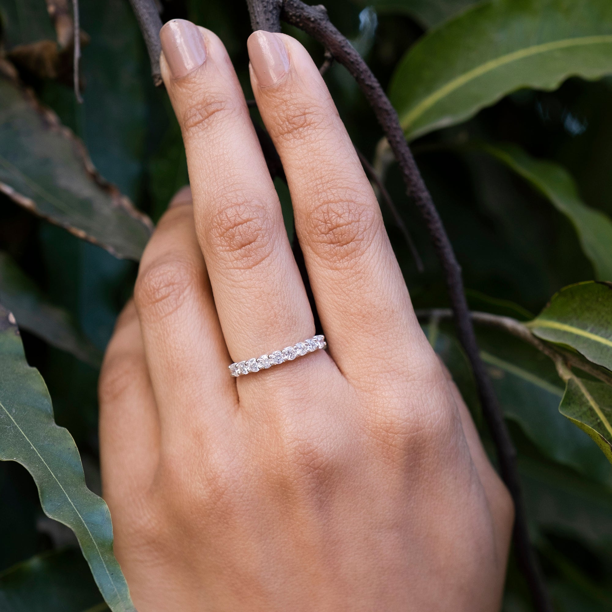 Delicate Half Eternity Ring With 2.5mm G-H Diamond April Birthstone Band In 14k White Gold