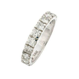 Round Cut Stack Band With SI/G-H Diamond IGI Certified Wedding Ring In 14k White Gold