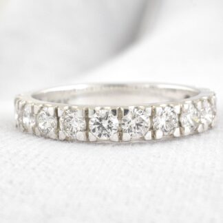 Round Cut Stack Band With SI/G-H Diamond IGI Certified Wedding Ring In 14k White Gold