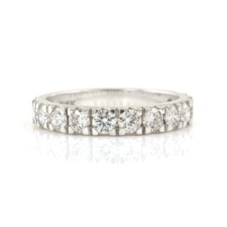 Round Cut Stack Band With SI/G-H Diamond IGI Certified Wedding Ring In 14k White Gold